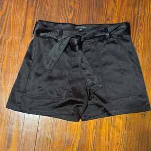 Black High Waist Satin Shorts
